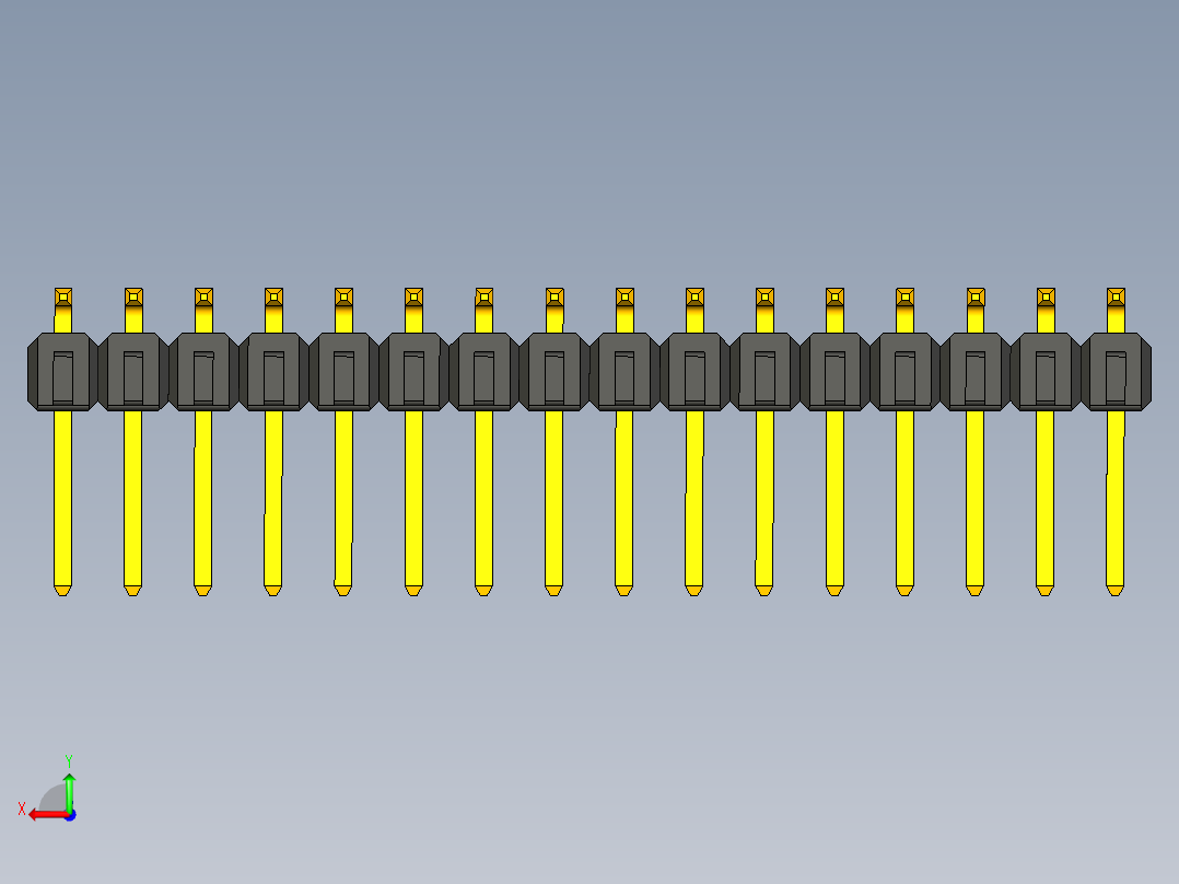 角度单排通孔引脚接头，间距2.54毫米后视图