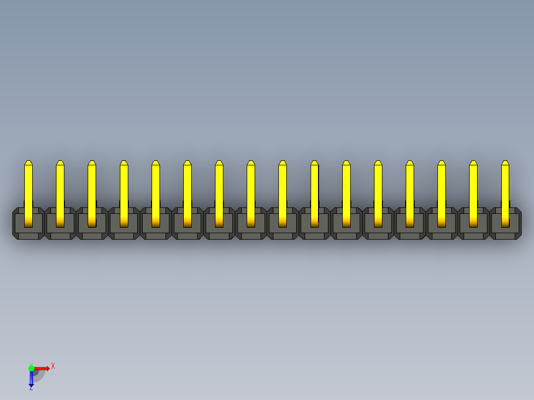 角度单排通孔引脚接头，间距2.54毫米俯视图