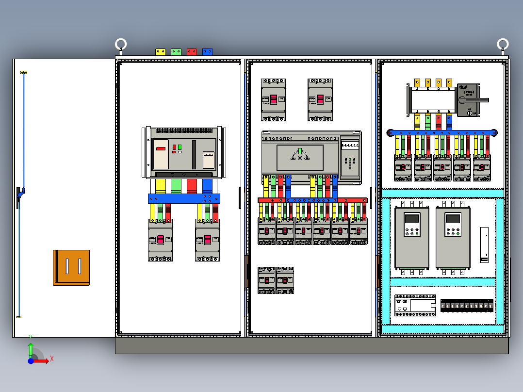 三柜组装双电源软启动plc控制柜 55356前视图