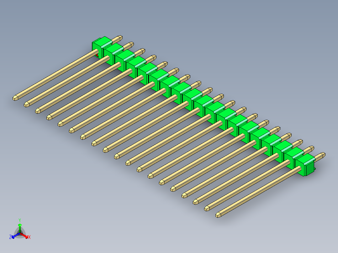彩色公头100mil（2.54mm）系列-DS1021_green_1x19p_100mil_Type19_rev1.0主视图