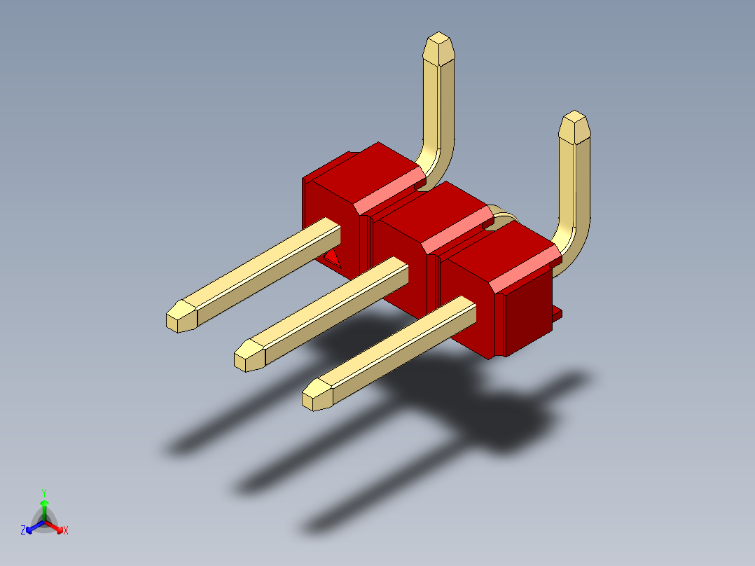 彩色公排针 100mil 2.54mm 系列-DS1022_red_03p_100mil_Type_SMT_R1_rev1.0主视图