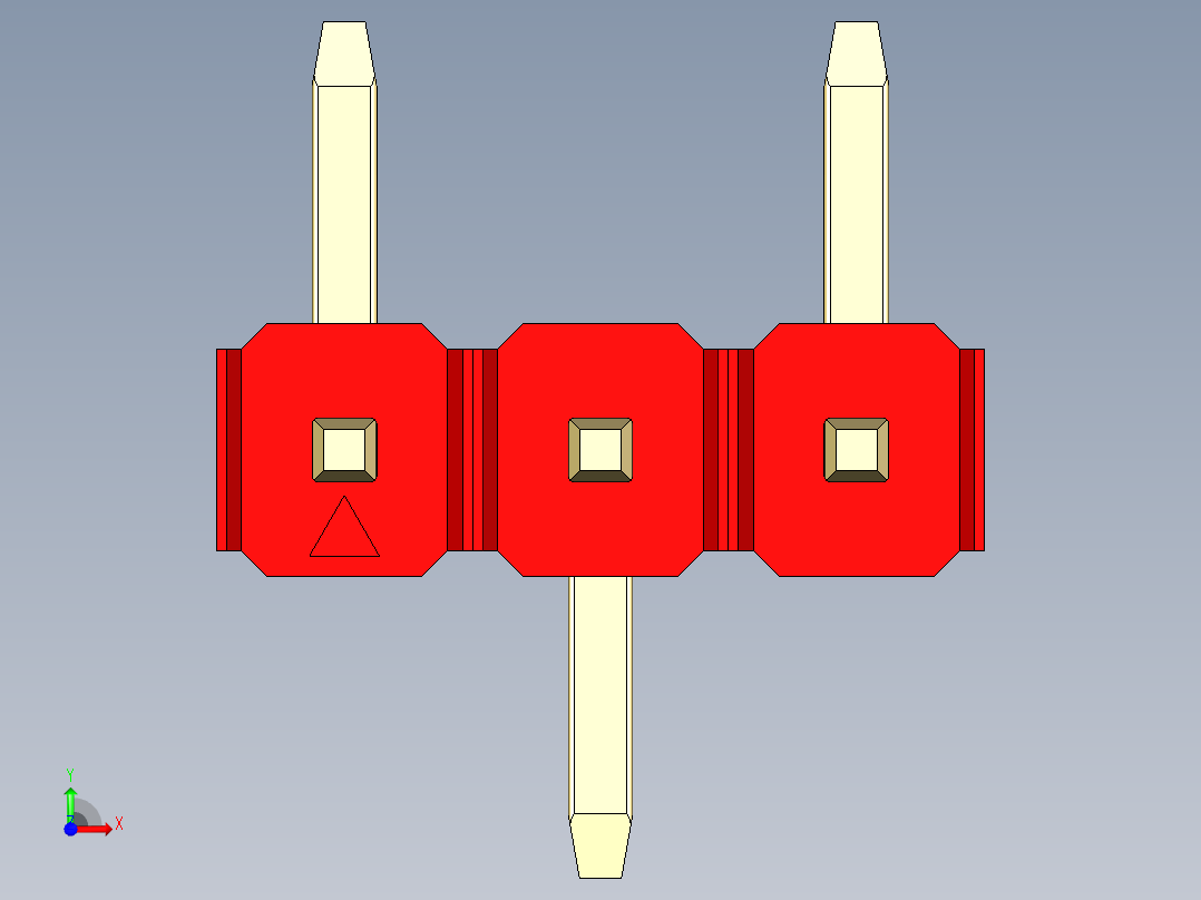 彩色公排针 100mil 2.54mm 系列-DS1022_red_03p_100mil_Type_SMT_R1_rev1.0前视图