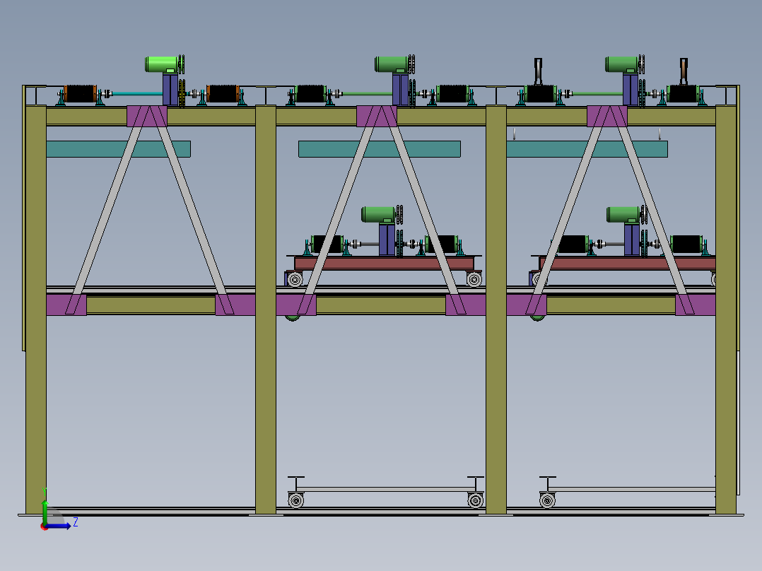 三层三列式升降横移式立体车库设计资料含三维二维说明书左视图