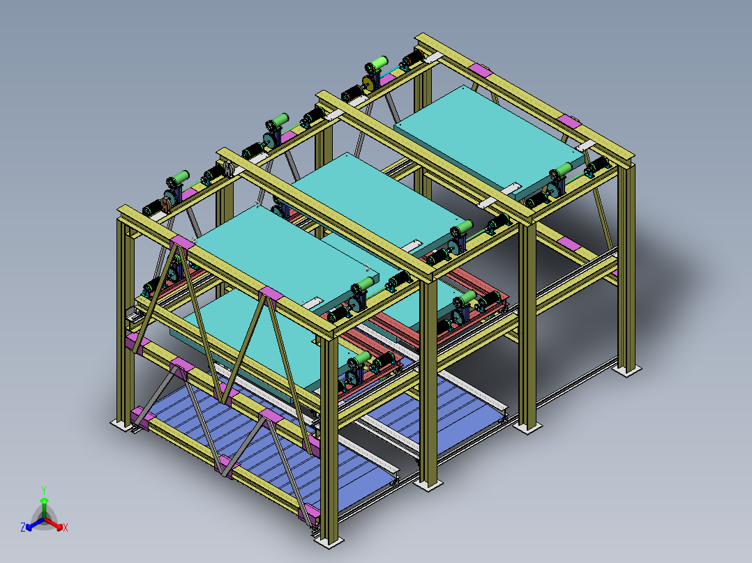 三层三列式升降横移式立体车库设计资料含三维二维说明书正等轴测图