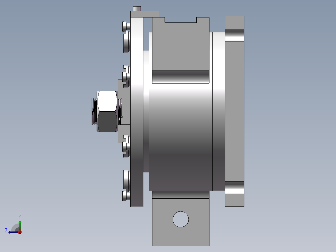 角形轴承箱【轴承座】加工工艺及钻6-φ13孔夹具设计【含UG三维】右视图