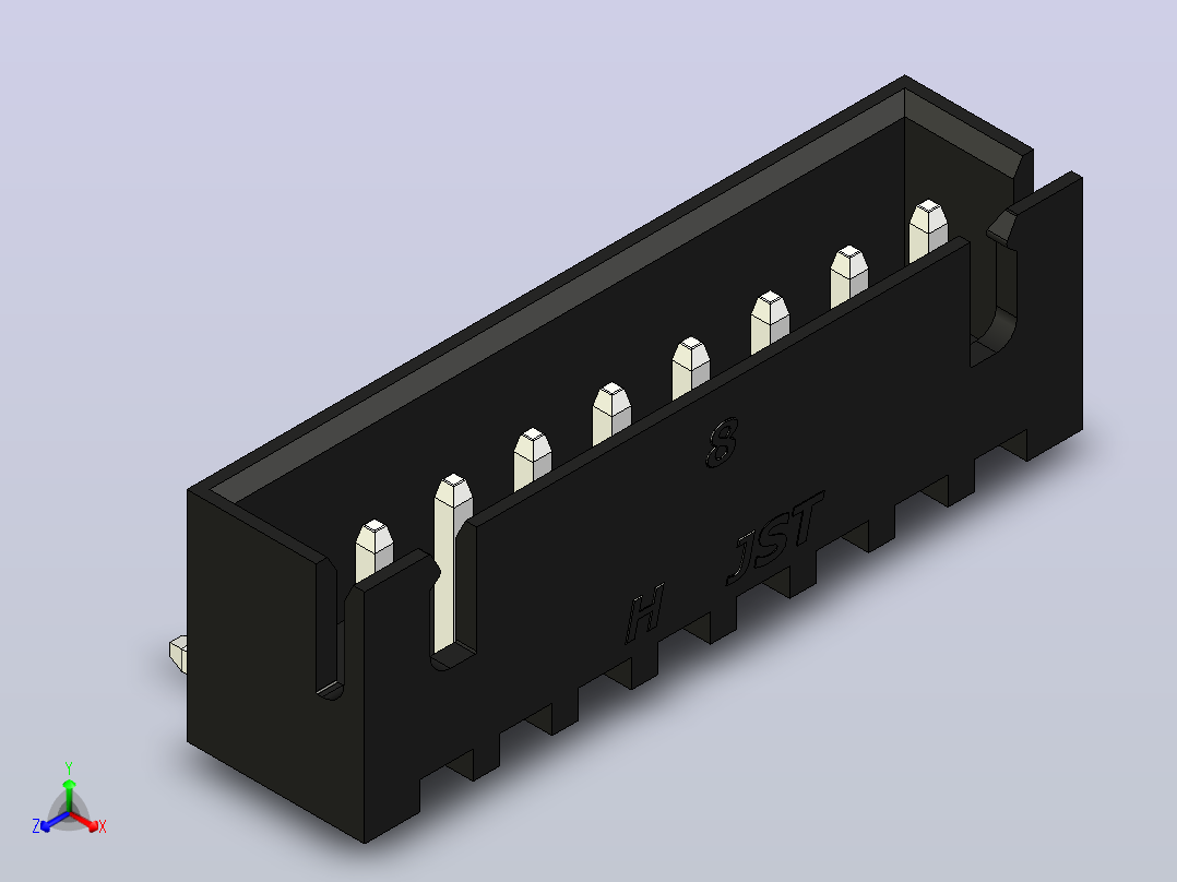 黑色JST XH 8针连接器P 2 54mm有角度正等轴测图