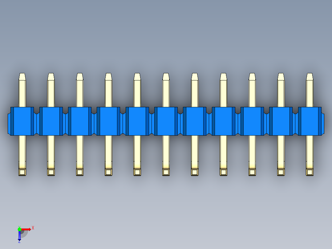 彩色公排针 100mil 2.54mm 系列-DS1022_blue_11p_100mil_TypeU_rev1.0俯视图