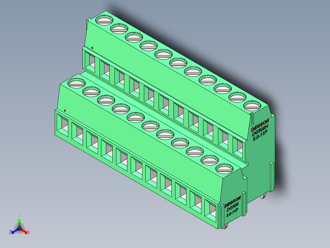 DEGSON DG500 系列 5.05.087.62mm 接线端子-DG500A-5.0-22P-14-00AH正等轴测图