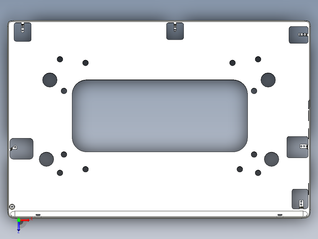 大尺寸电脑中框铣长槽CNC编程程序模型俯视图