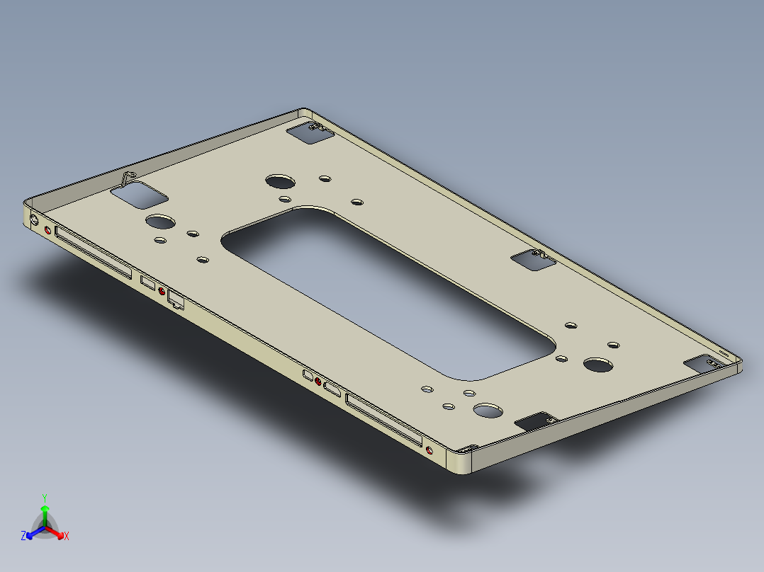 大尺寸电脑中框铣长槽CNC编程程序模型正等轴测图
