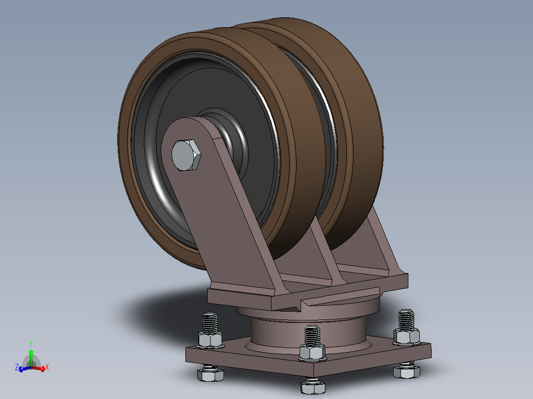 重型双工作万向脚轮（直径-250mm）主视图