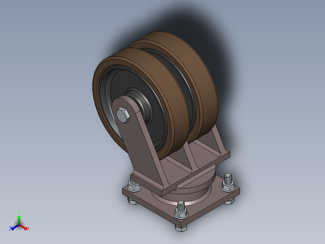 重型双工作万向脚轮（直径-250mm）正等轴测图