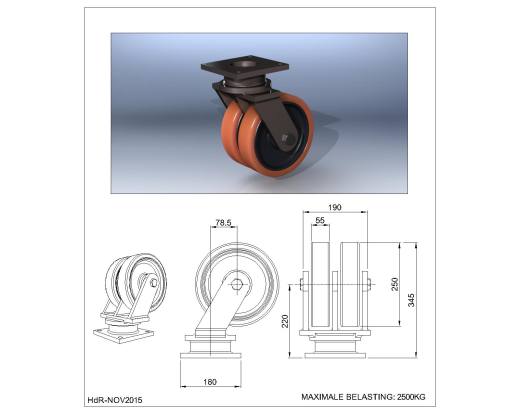 重型双工作万向脚轮（直径-250mm）缩略图