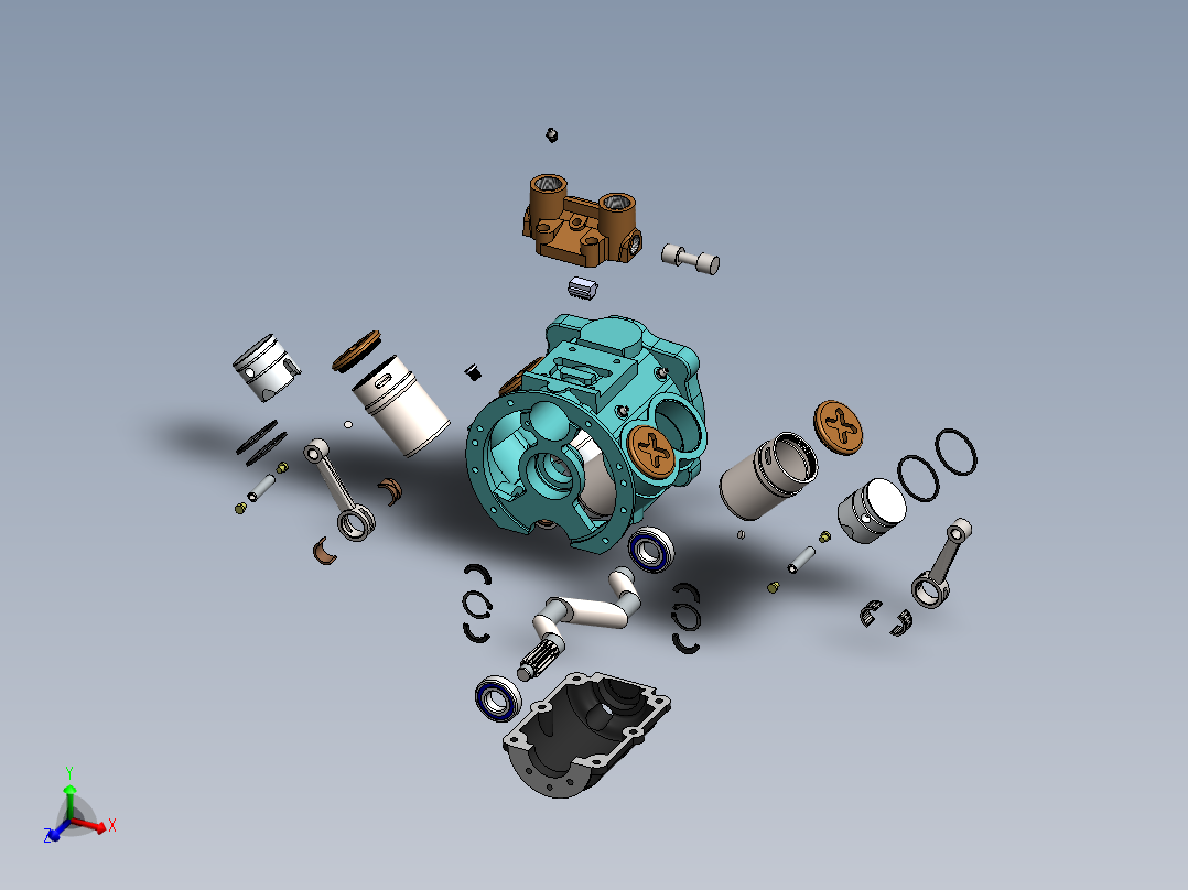 简易四缸发动机爆炸3D模型图纸 Solidworks设计 附平面工程图