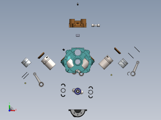 简易四缸发动机爆炸3D模型图纸 Solidworks设计 附平面工程图前视缩略图