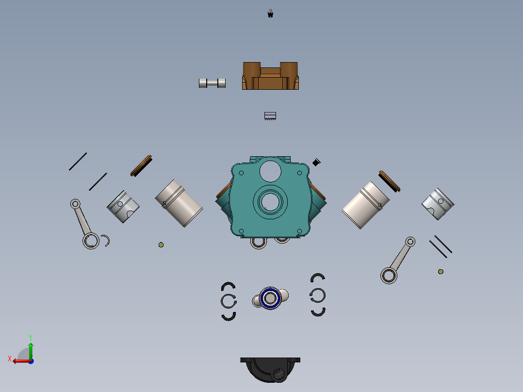 简易四缸发动机爆炸3D模型图纸 Solidworks设计 附平面工程图后视图