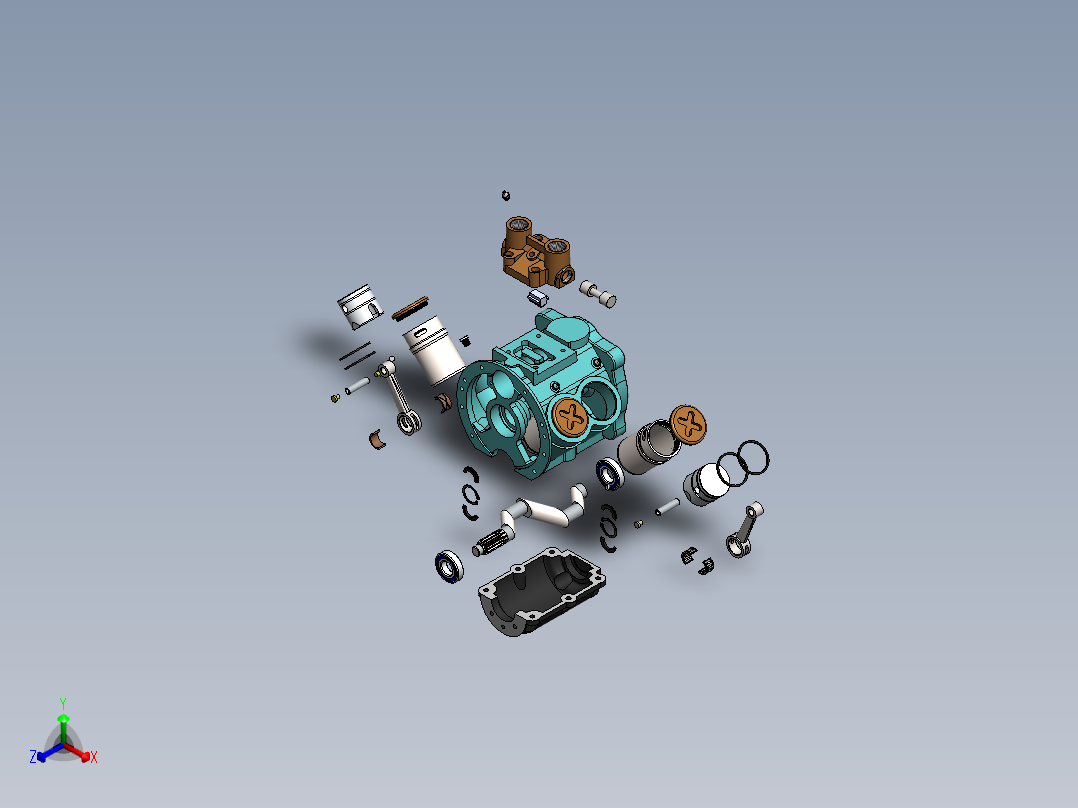 简易四缸发动机爆炸3D模型图纸 Solidworks设计 附平面工程图正等轴测图