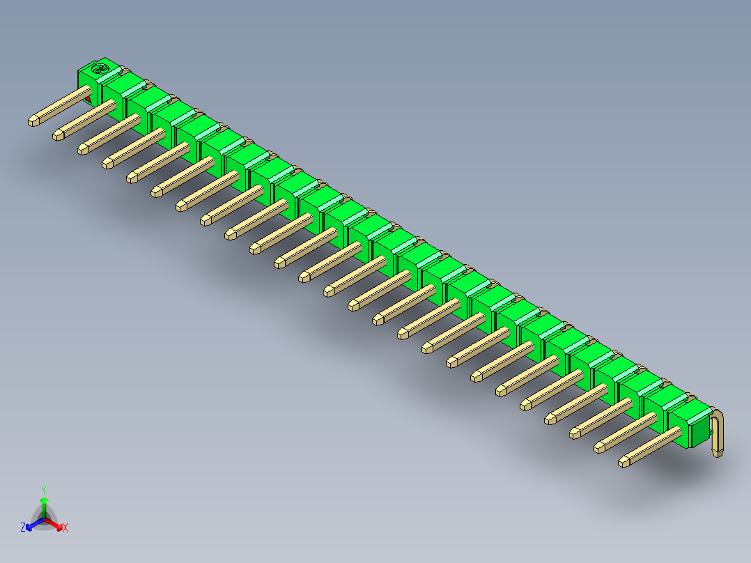 彩色公排针 100mil 2.54mm 系列-DS1022_green_1x25p_100mil_TypeD_rev1.0主视图