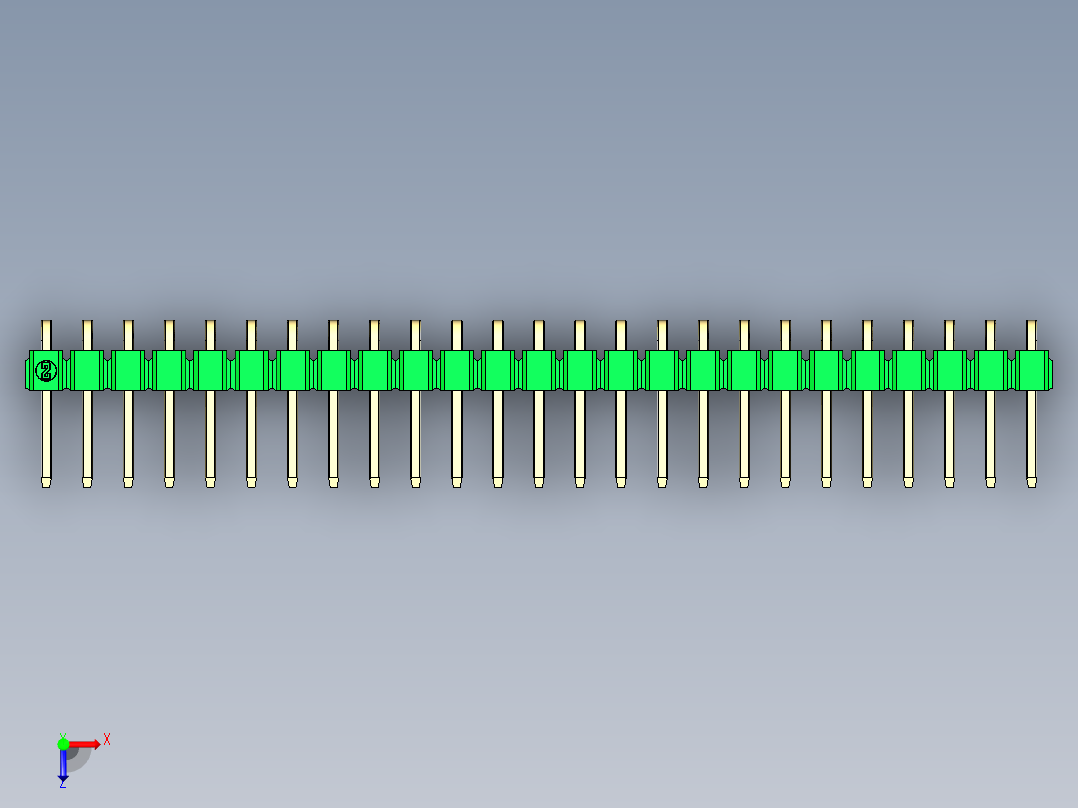 彩色公排针 100mil 2.54mm 系列-DS1022_green_1x25p_100mil_TypeD_rev1.0俯视图
