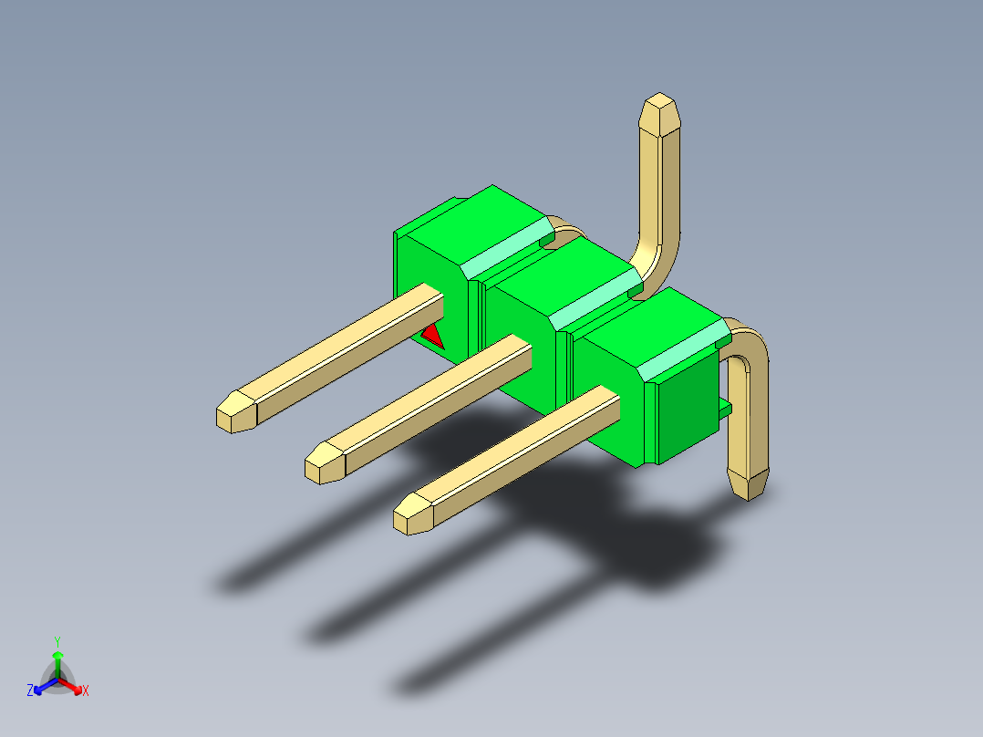 彩色公排针 100mil 2.54mm 系列-DS1022_green_03p_100mil_Type_SMT_R2_rev1.0主视图