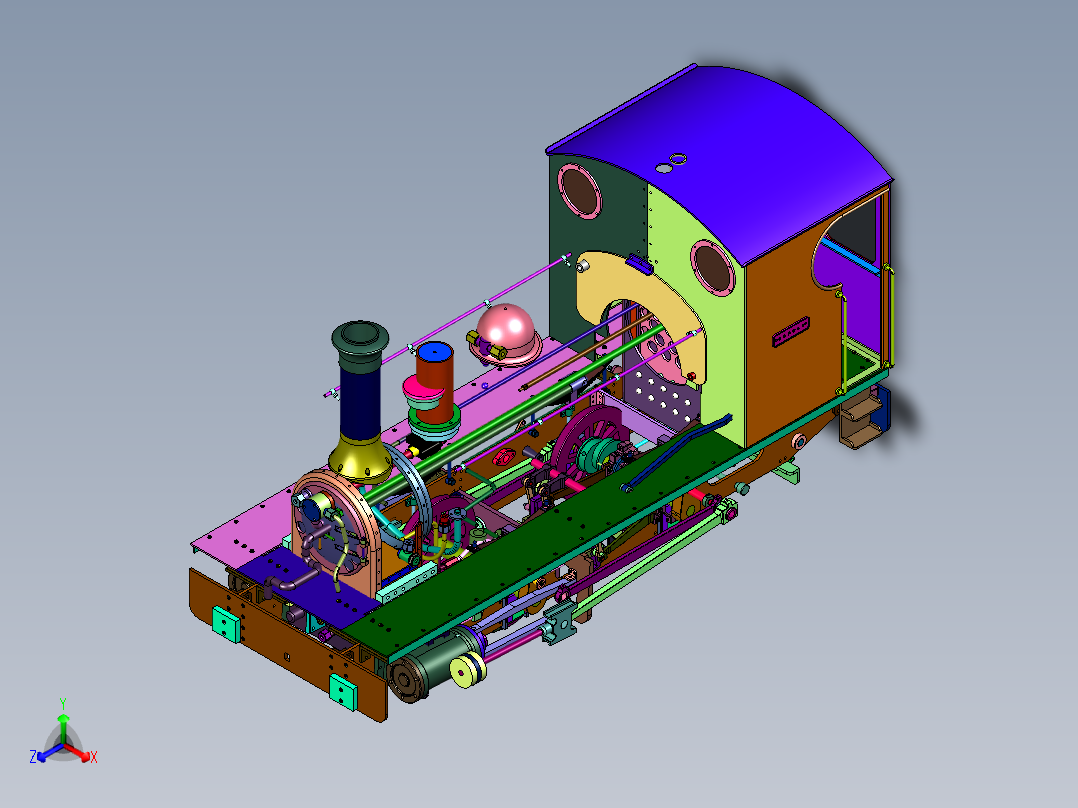 高压水管锅炉动力蒸汽机车主视图