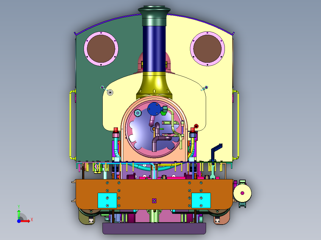 高压水管锅炉动力蒸汽机车前视图