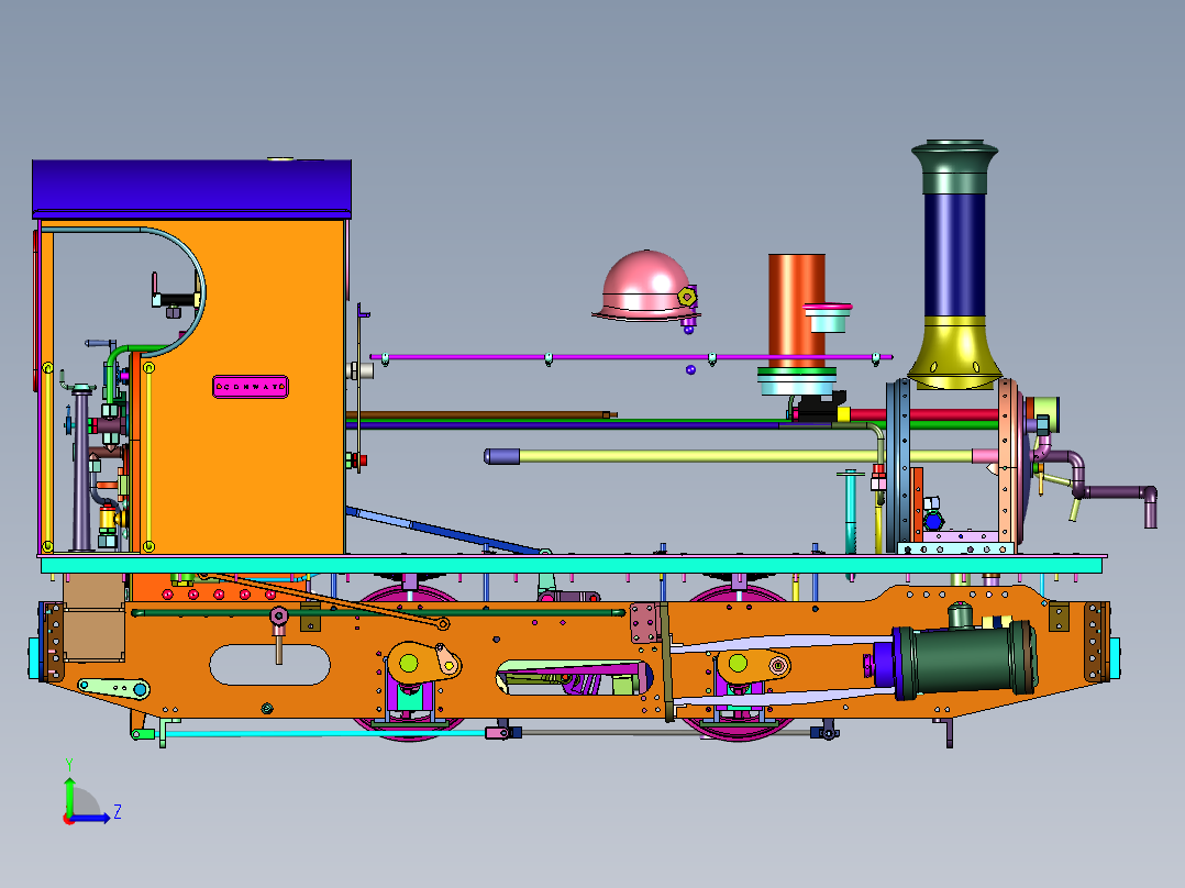 高压水管锅炉动力蒸汽机车左视图