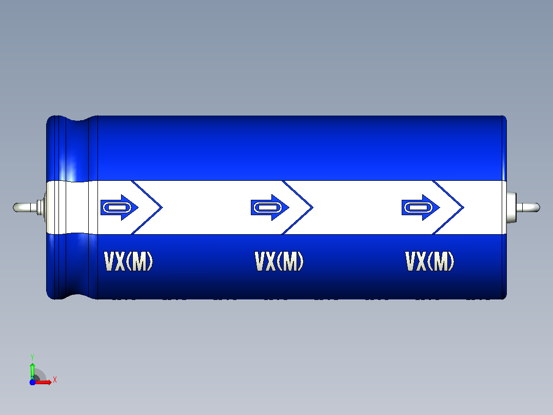 铝制轴向电解电容器。VX系列16x40mm毫米。间距43至49毫米前视图