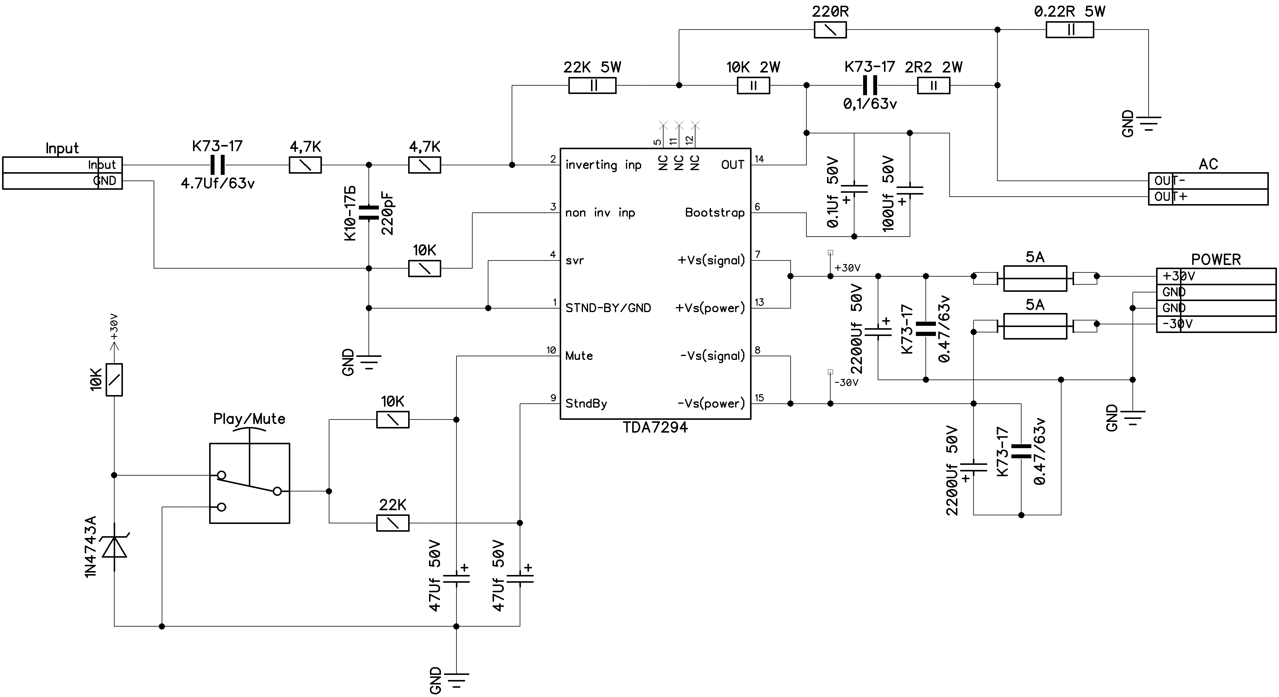 TDA7294上的单通道音频放大器