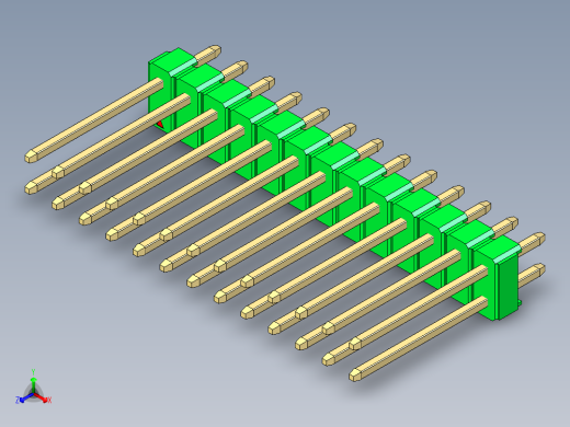 彩色公头100mil（2.54mm）系列-DS1021_green_2x13p_100mil_Type5_rev1.0正等轴测缩略图