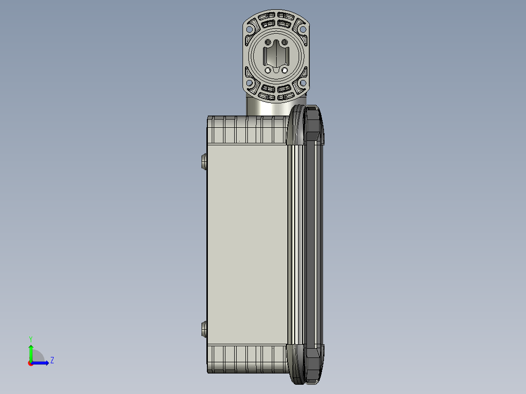 向下固定底座+90度箱体连接器+控制箱左视图