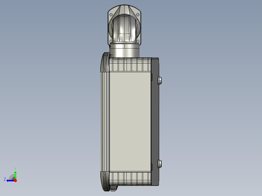 向下固定底座+90度箱体连接器+控制箱右视图