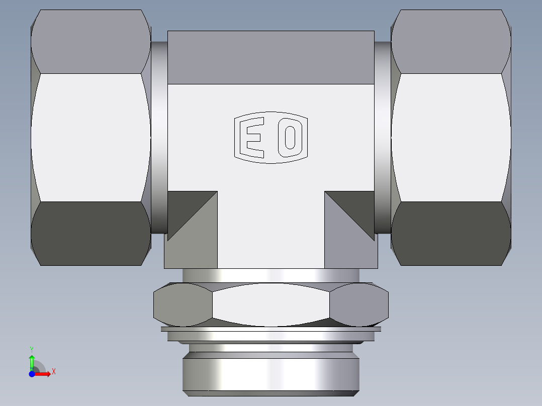 卡套式工业通用硬管接头EO_Adjustable_locknut_branch_tee_TEE38SRCF前视图