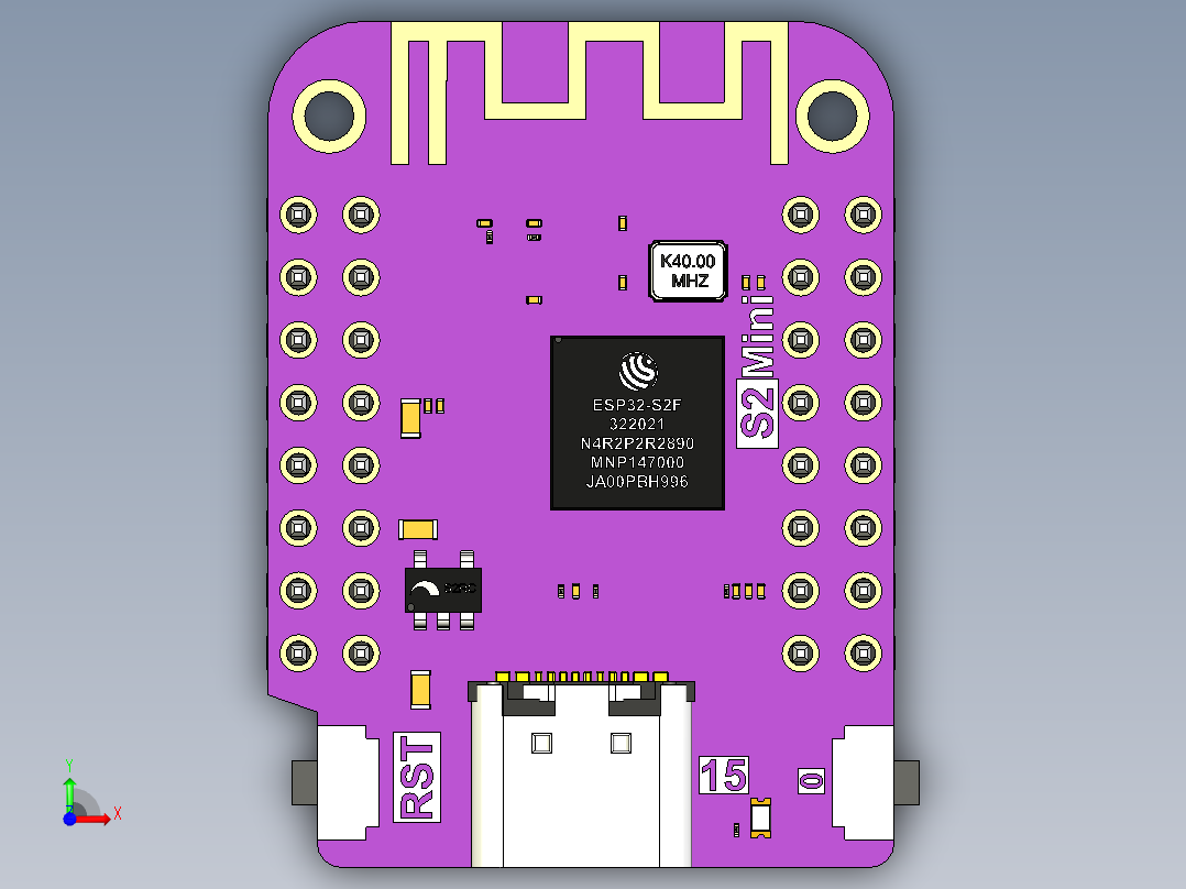 Wemos ESP32 S2Mini模块开发板前视图