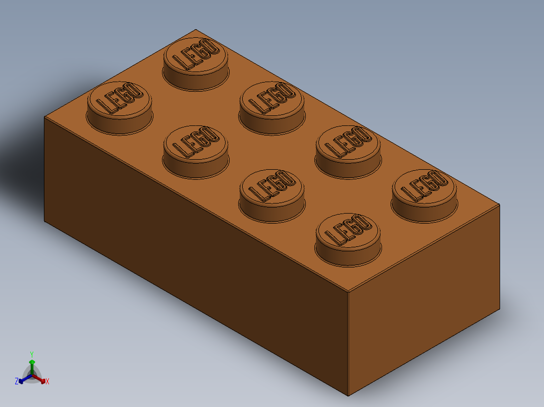 乐高套装 4421基本积木-4153827 - 3001 Bright Orange Brick 2 x 4.SLDPRT正等轴测图