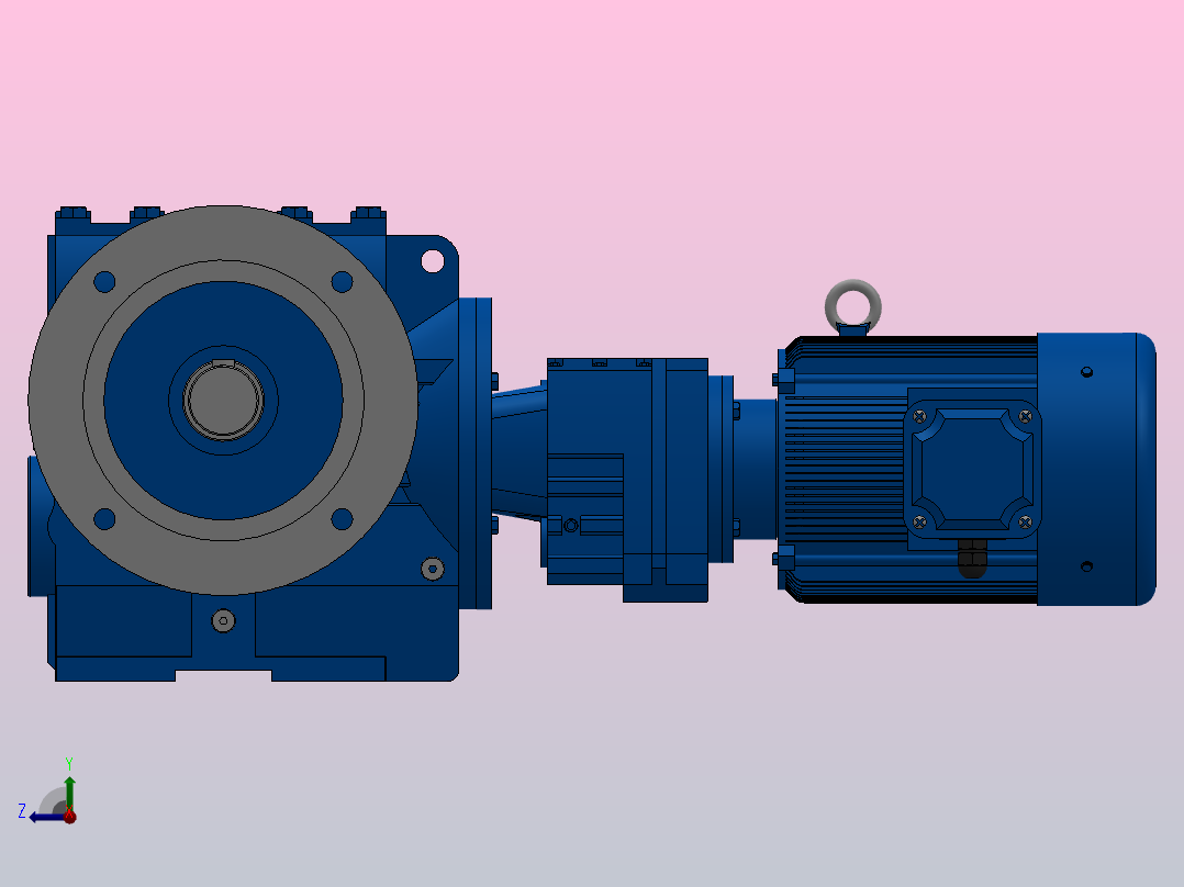 SF77R37组合式斜齿-蜗轮蜗杆减速机SF77R37-Y0.55-4P-289-M1-0°-B右视图