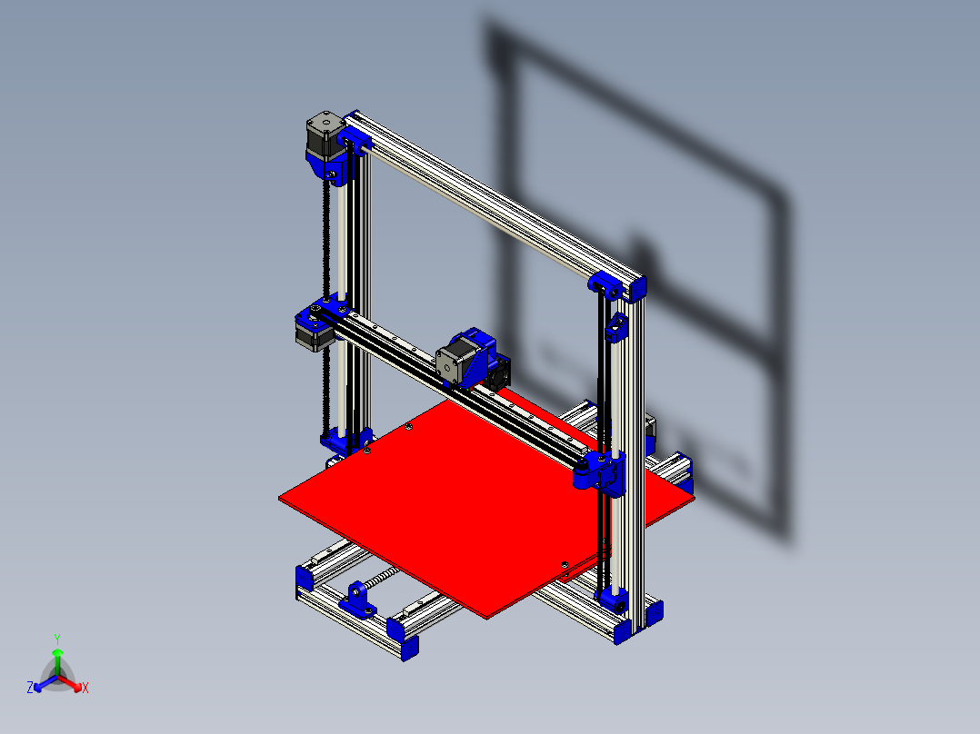 三轴铝型材框架打印机3d图 步进电机驱动智能三维打印机3d模型正等轴测图