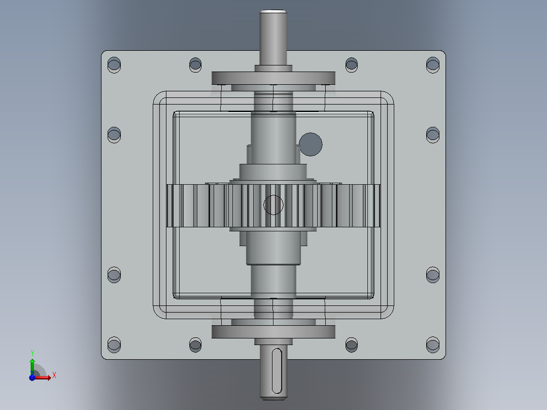上下齿轮配合减速机前视图