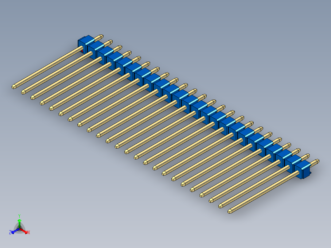 彩色公头100mil（2.54mm）系列-DS1021_blue_1x24p_100mil_Type19_rev1.0正等轴测图