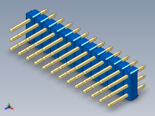 彩色公头100mil（2.54mm）系列-DS1021_blue_3x13p_100mil_Type1_rev1.0正等轴测缩略图