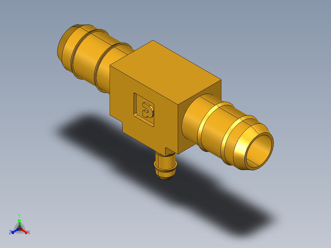 工业通用螺蚊管倒齿式工业硬管接头Union Tee Combination Sizes 224-6-6-5_32正等轴测图