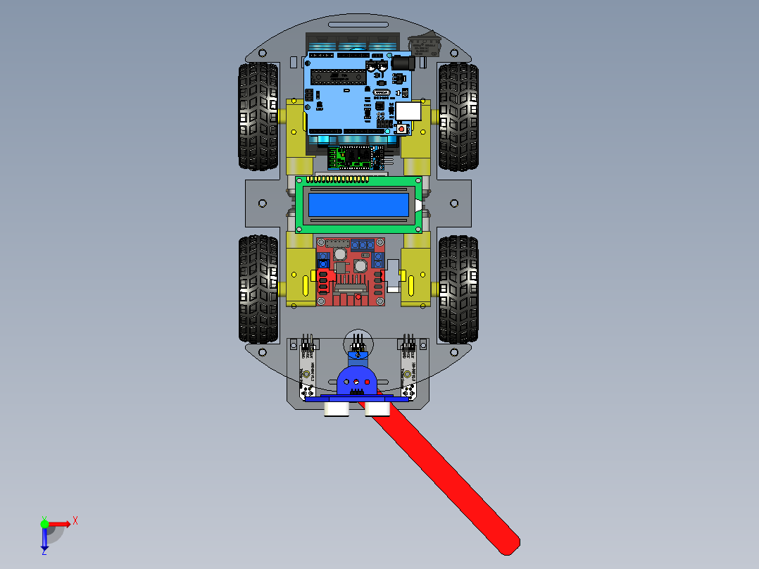 带蓝牙、超声波和液晶显示器编程小车3D俯视图