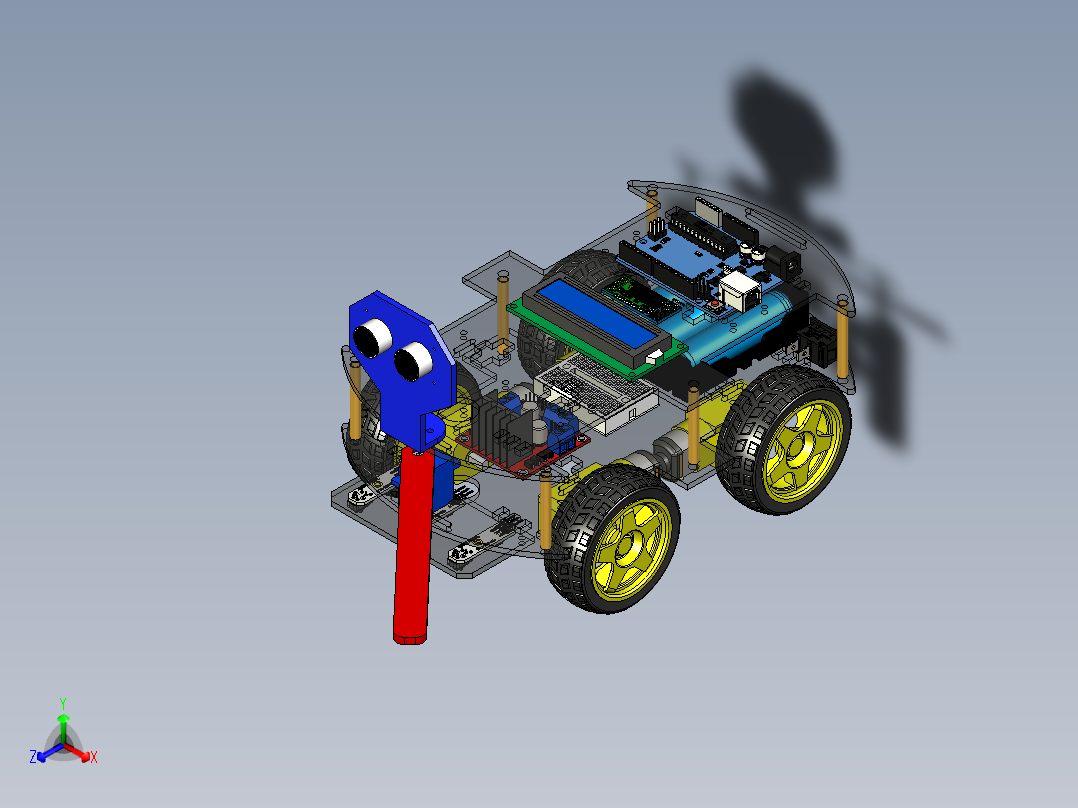 带蓝牙、超声波和液晶显示器编程小车3D正等轴测图
