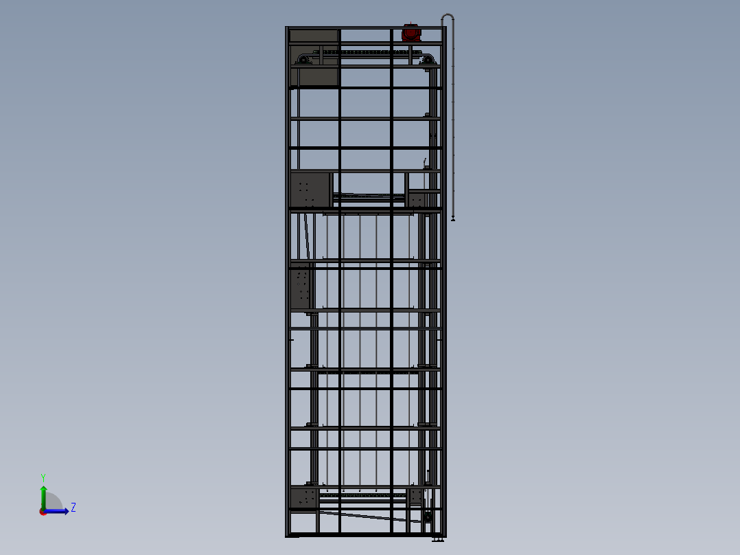 C型连续式升降机 3D图纸 机械设计自动化3D模型step格式文件左视图