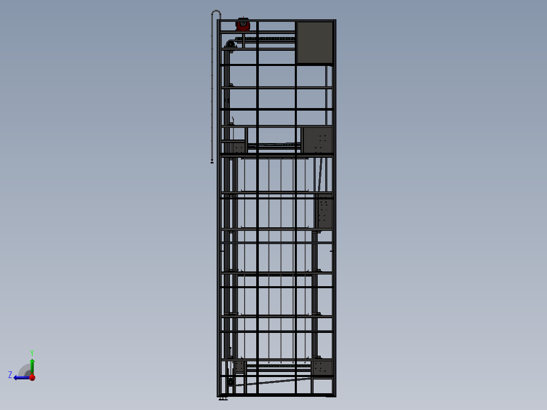 C型连续式升降机 3D图纸 机械设计自动化3D模型step格式文件右视图