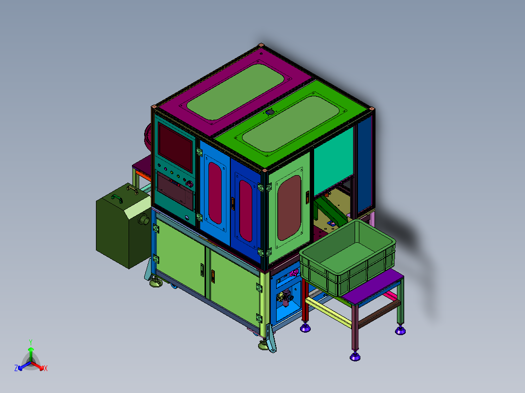 电动车总成插头镭射刻字机正等轴测图