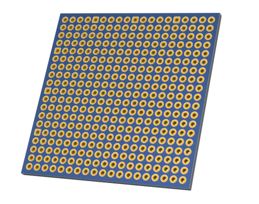 简单的双面PCB板原型50毫米x50毫米。孔直径为1毫米，孔距为2.54毫米。焊盘之间没有走线连接缩略图