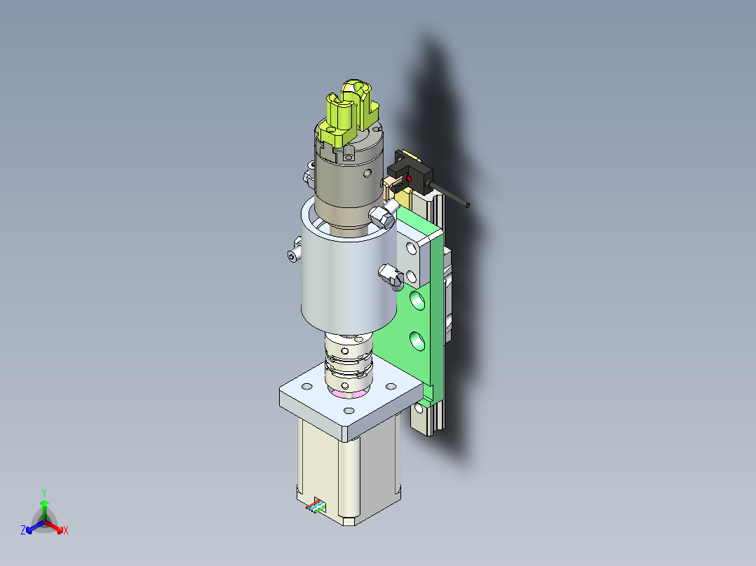 气爪旋转移动抓取气滑环结构物体运动正等轴测图
