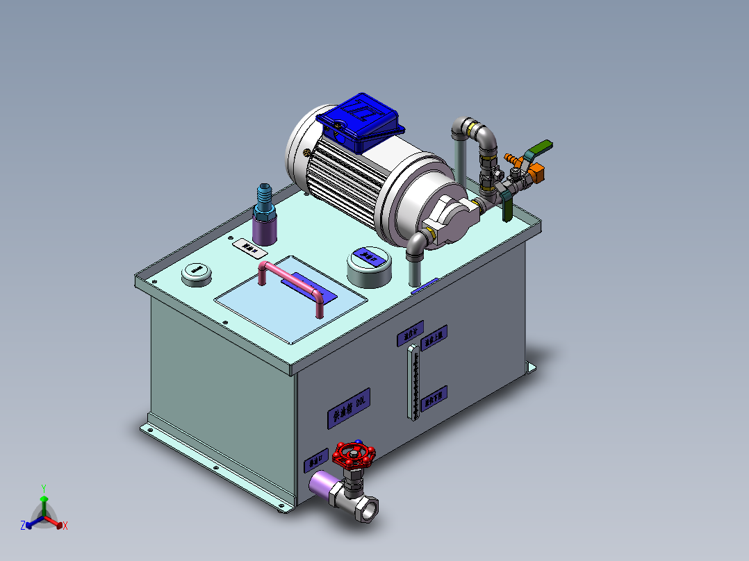 20L补油箱油泵液压站液位计正等轴测图
