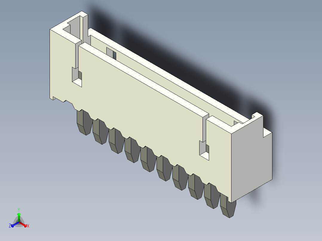 短款型直插头JST connector 1x10  P1.25mm thru hole wafer A2主视图